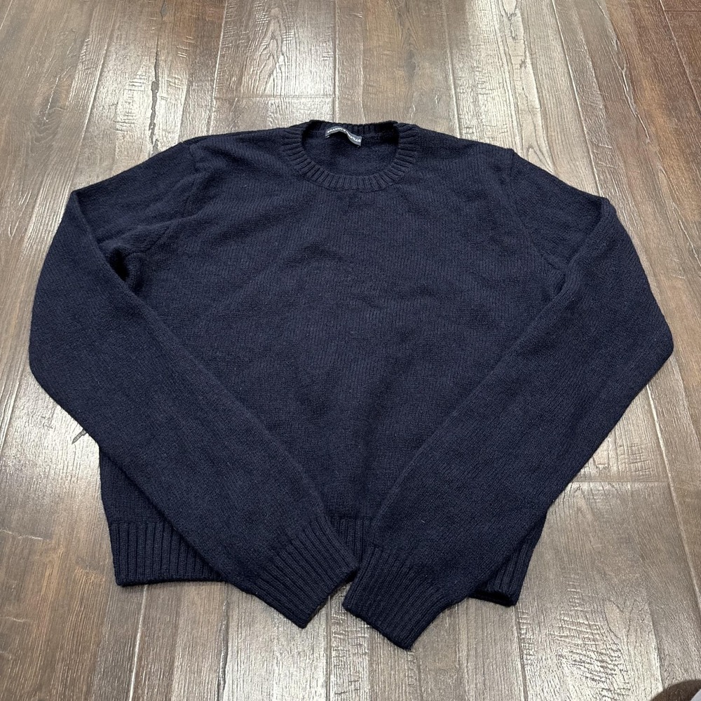 Brandy Melville Sweater Womens One Size Navy Blue Wool Crewneck Knit Pullover